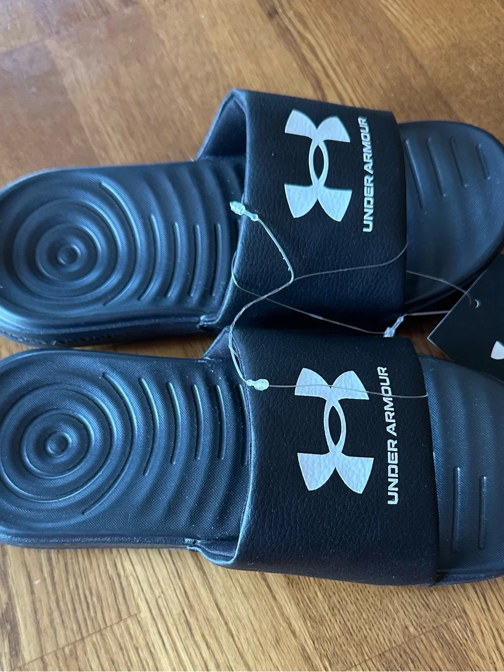 Under Armour Kids Black Slide Sandals with White Logo - Size 5Y